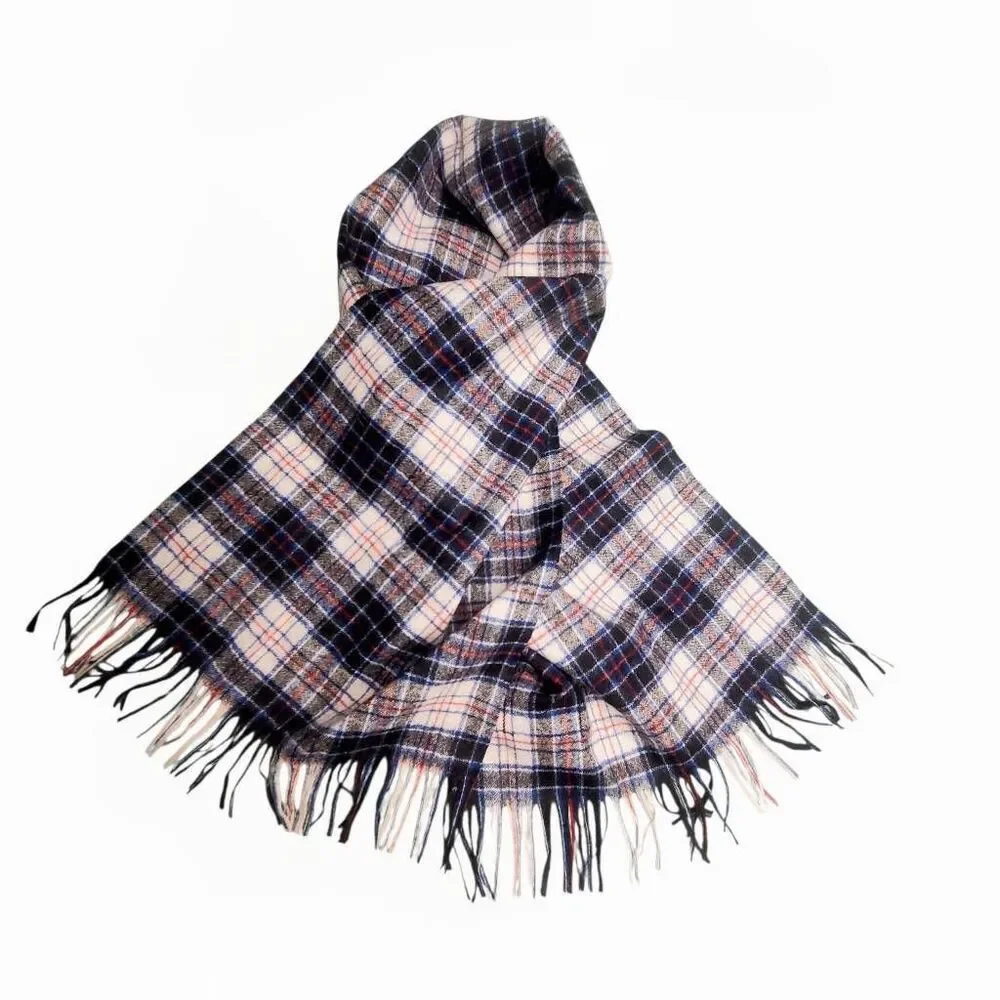 Vintage Pendleton 100% Virgin Wool Fringe Edge Check Pattern Plaid Scarf